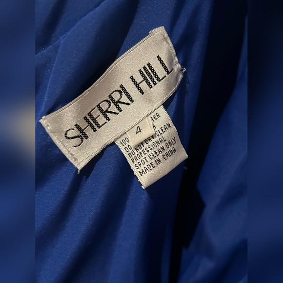 Sherri Hill Scoop Neck Strappy Back Long A Line Satin Dress, Royal Blue 52715 - Picture 7 of 13